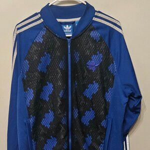 Adidas Mens Black Blue 3 Stripe Snake Full Zip Track Jacket Vintage Mock Neck XL